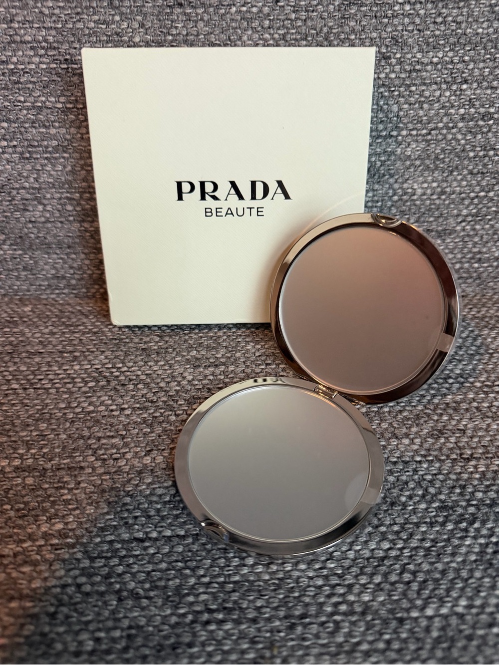 Prada Beauté Silver Round Compact Mirror with Logo